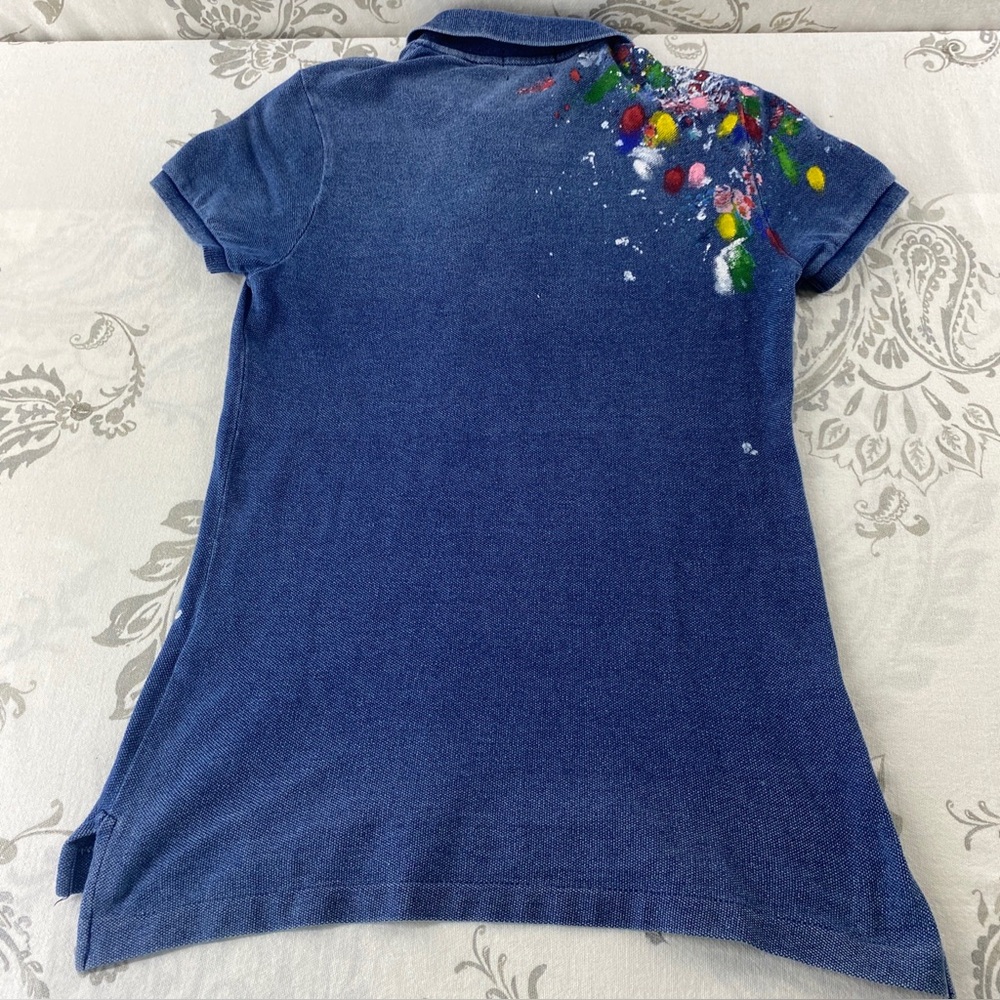 Vintage POLO RALPH LAUREN THE SKINNY POLO Paint Splattered Shirt,Indigo - Picture 2 of 7